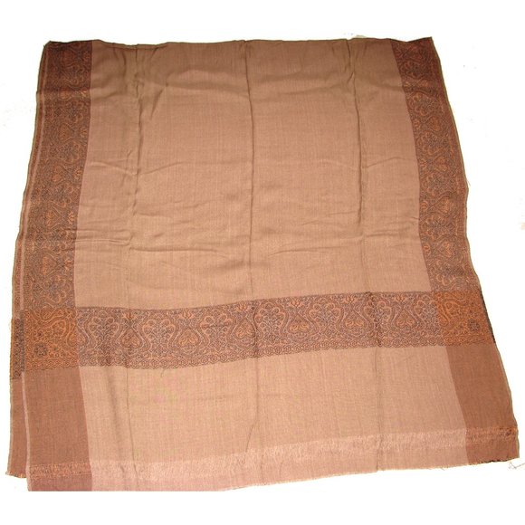 Afghani brown 100% wool patoo dupatta shawl black border embroidery all sides - Picture 2 of 6